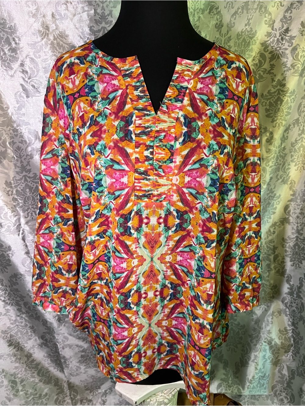 Coldwater Creek Bright Multicolor Split-Neck Tunic